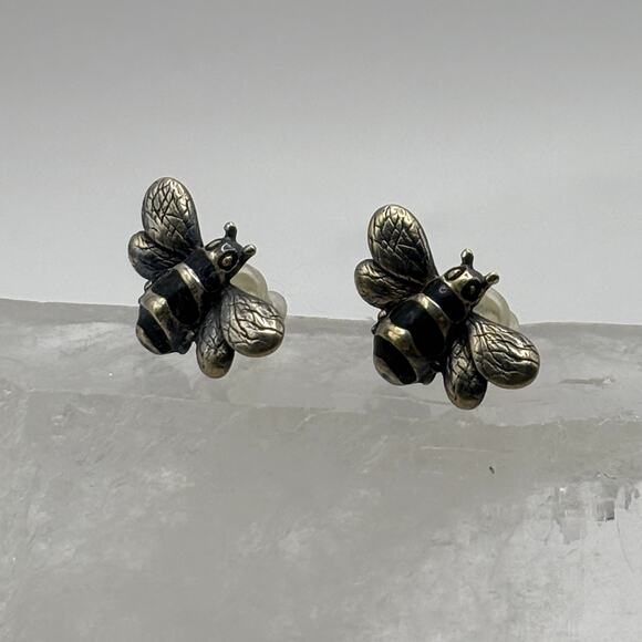 Vintage 1980's Tiny Bee 925 Silver Earrings - Picture 1 of 6